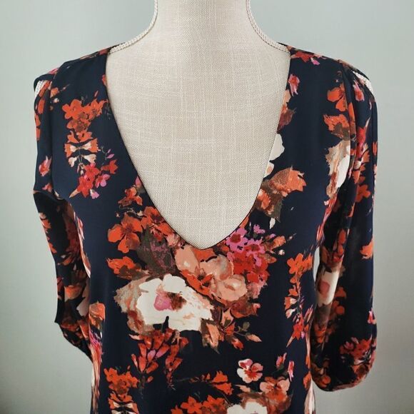 LULUS WOMEN'S SHIFTING DEARS NAVY BLUE FLORAL DESIGN SPLIT SLEEVE DRESS SIZE XS - Picture 5 of 9